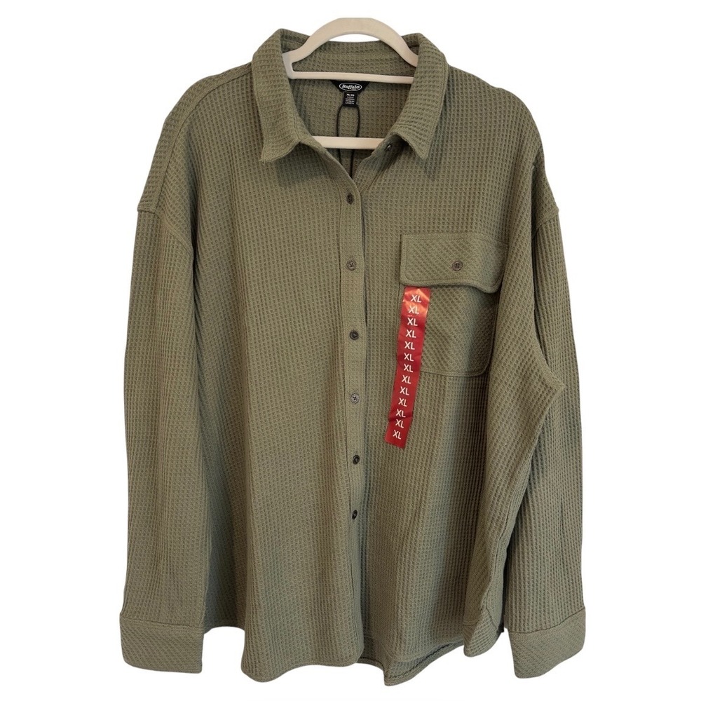 Buffalo Jeans Womens XL Waffle Knit Button Up Shirt Faded Sage SLC0027US NEW